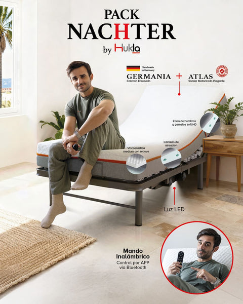 Pack Nachter: somier articulado Atlas y colchón viscoelástico Germania